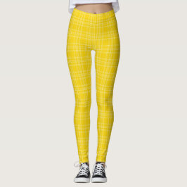 Front and back view of vibrant yellow checkered  レギンス