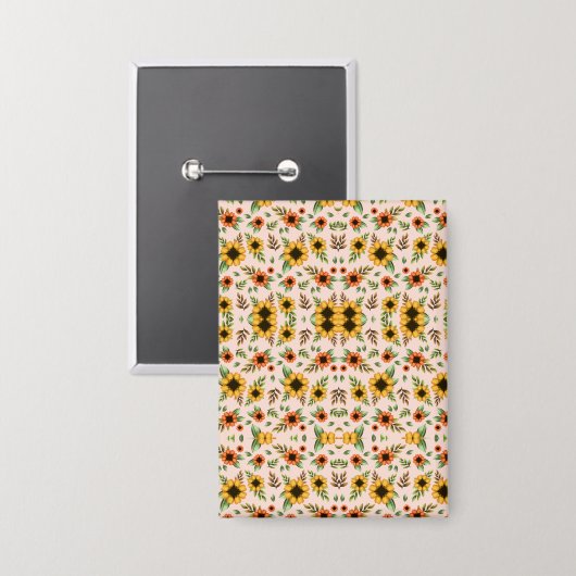 Front and back views of a floral-patterned  缶バッジ (正面/裏面)