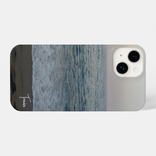 front calm beach with typographical personalized n iPhoneケース (裏面横)