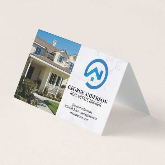 Front Yard Home | Modern Blue Real Estate Logo 名刺 (正面)