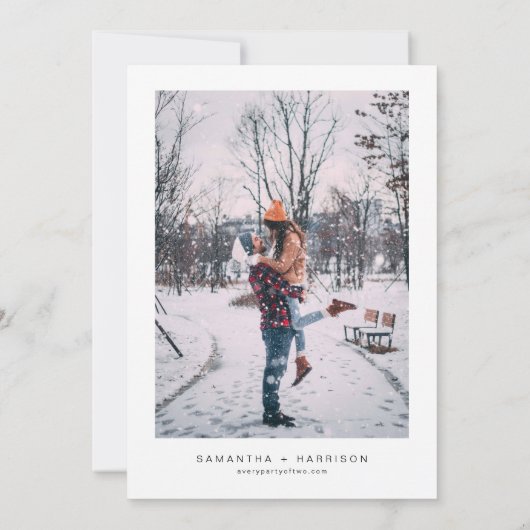 FROSTマウンテンスキーキャビン雪の冬の結婚式 招待状 (裏面)