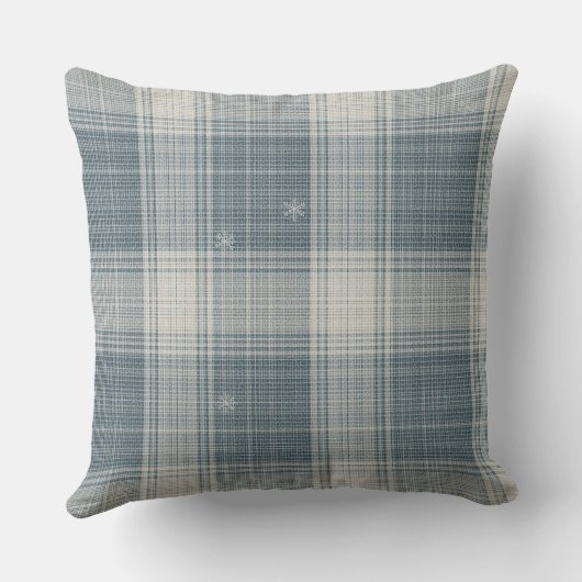 Frost Blue Nordic Plaid Snowflake Throw Pillow クッション (裏面)