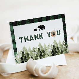FROST Green Flannel Bear Pine Tree Thank You Card 招待状