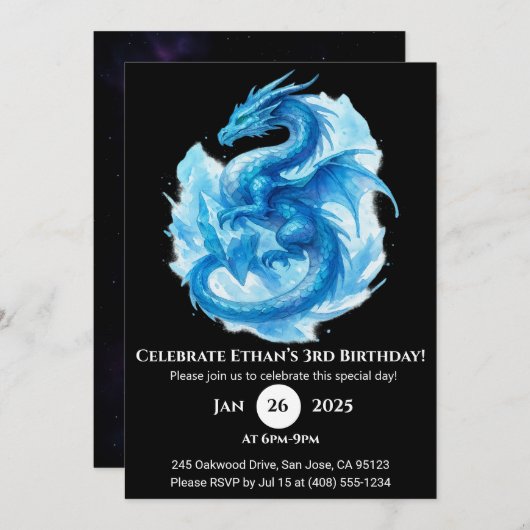Frost Spiral Dragon Birthday Invitation 招待状 (正面/裏面)