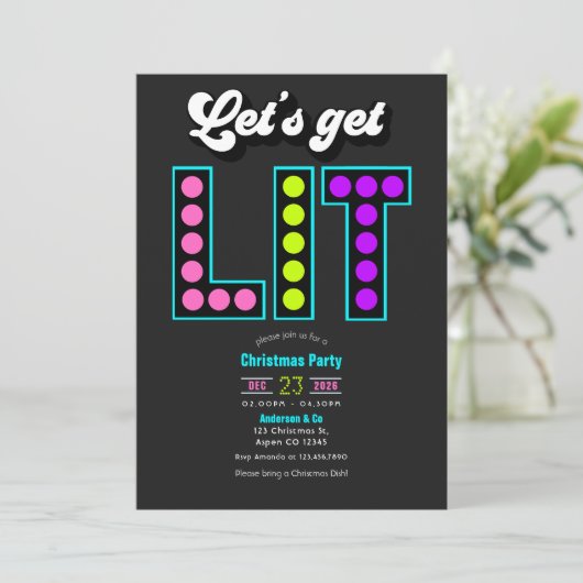 Frostbyte Lets Get Lit Retro Christmas Party 招待状 (スタンド正面)