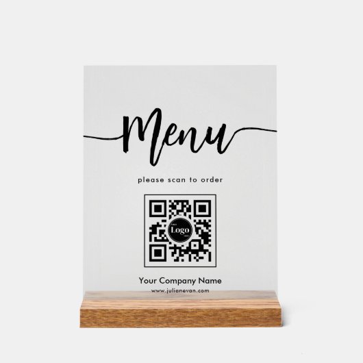 FrostedミニマルシンプルリストメニュースクリプトQRコード アクリルサイン (正面)