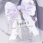 Frosted Acrylic Purple Bow Rose First Communion アクリル招待状