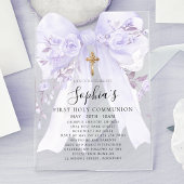 Frosted Acrylic Purple Bow Rose First Communion アクリル招待状