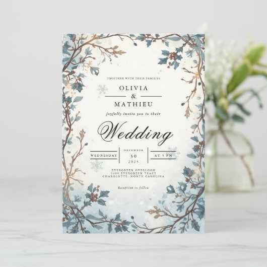 Frosted Berry Arch Winter Wedding 招待状 (スタンド正面)