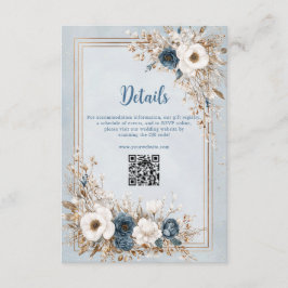 Frosted Bloom Dusty Blue and Gold Wedding エンクロージャーカード