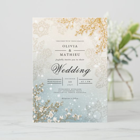 Frosted Bloom Winter Romance Wedding 招待状 (スタンド正面)