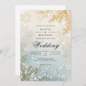 Frosted Bloom Winter Romance Wedding 招待状 (正面/裏面)