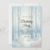 Frosted Blue Birch Forest Birthday Party 招待状 (正面)