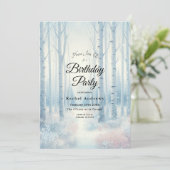 Frosted Blue Birch Forest Birthday Party 招待状 (スタンド正面)