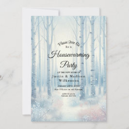  Frosted Blue Birch Forest Housewarming Party 招待状