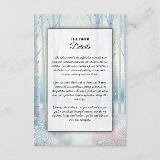 Frosted Blue Birch Forest Wedding エンクロージャーカード (正面)