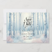 Frosted Blue Birch Forest Wedding セーブザデート (正面)