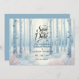 Frosted Blue Birch Forest Wedding セーブザデート