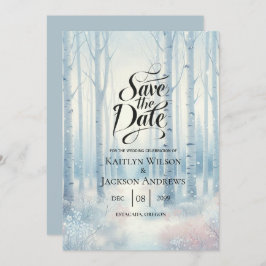 Frosted Blue Birch Forest Wedding セーブザデート