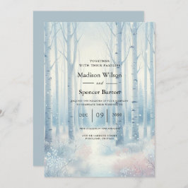 Frosted Blue Birch Forest Wedding 招待状