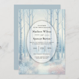 Frosted Blue Birch Forest Wedding 招待状