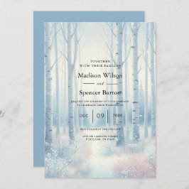 Frosted Blue Birch Forest Wedding 招待状
