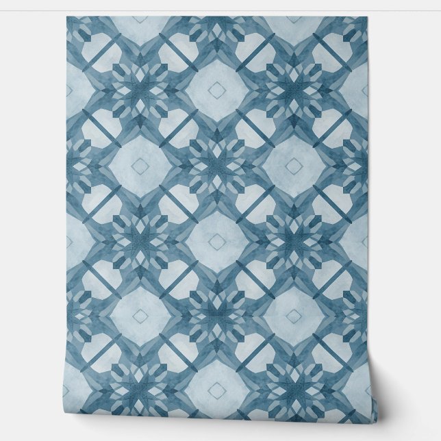 Frosted Blue Geometric Snowflake 壁紙 (ほどく)