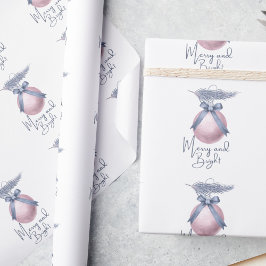 Frosted Blue Pine Blush Pink Ornament Holiday Wrap ラッピングペーパー