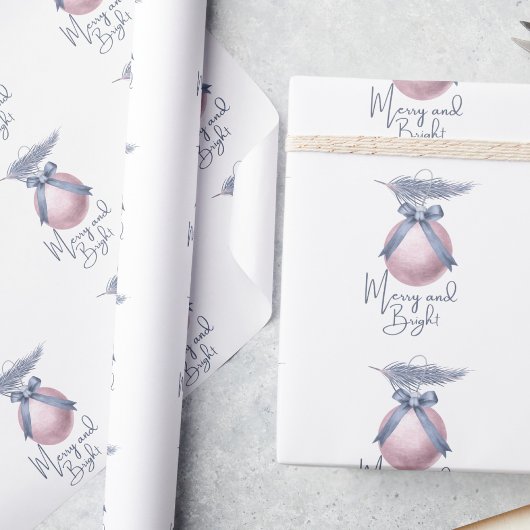 Frosted Blue Pine Blush Pink Ornament Holiday Wrap ラッピングペーパー