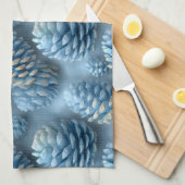 Frosted Blue Pinecones キッチンタオル (四つ折り)