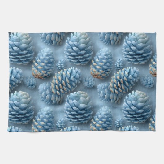 Frosted Blue Pinecones キッチンタオル (横)