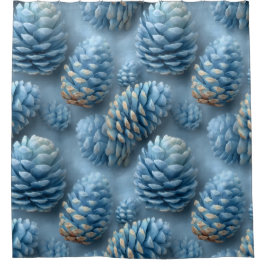 Frosted Blue Pinecones シャワーカーテン