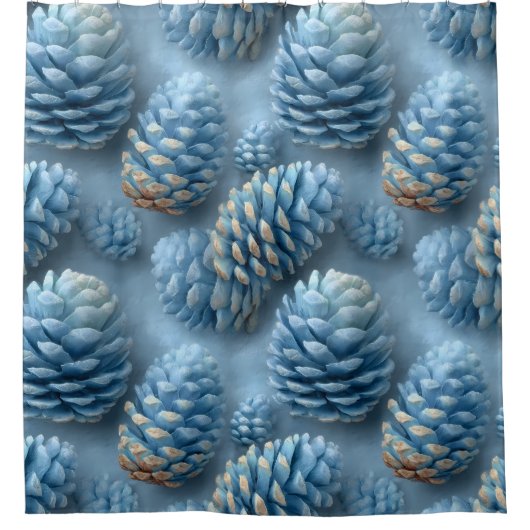 Frosted Blue Pinecones シャワーカーテン (正面)