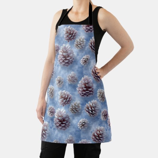 Frosted Blue Pinecones Pattern Throw Pillow エプロン (インサイチュ)
