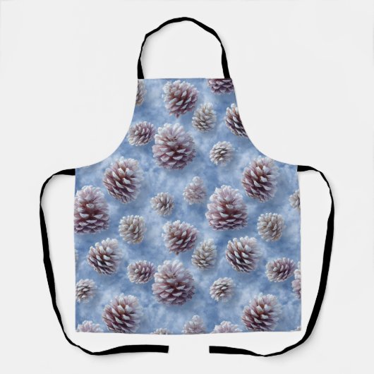 Frosted Blue Pinecones Pattern Throw Pillow エプロン (正面)
