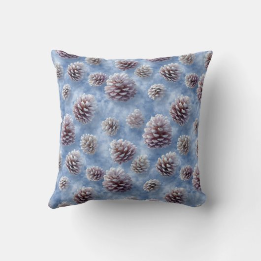 Frosted Blue Pinecones Pattern Throw Pillow クッション (裏面)