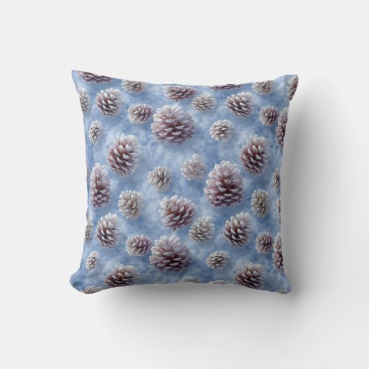 Frosted Blue Pinecones Pattern Throw Pillow クッション (正面)