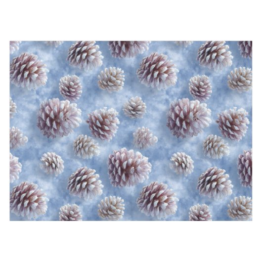 Frosted Blue Pinecones Pattern Throw Pillow テーブルクロス (正面(横))