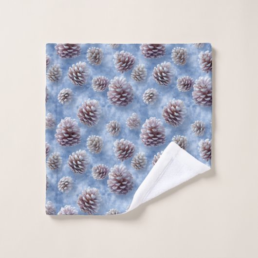 Frosted Blue Pinecones Pattern Throw Pillow バスタオルセット (ウォッシュタオル)