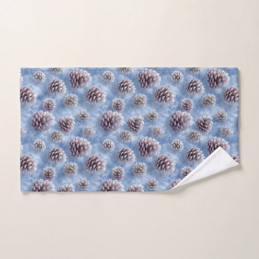 Frosted Blue Pinecones Pattern Throw Pillow バスタオルセット (ハンドタオル)