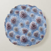 Frosted Blue Pinecones Pattern Throw Pillow ラウンドクッション (正面)