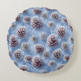 Frosted Blue Pinecones Pattern Throw Pillow ラウンドクッション