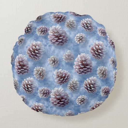 Frosted Blue Pinecones Pattern Throw Pillow ラウンドクッション (正面)