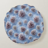 Frosted Blue Pinecones Pattern Throw Pillow ラウンドクッション (裏面)