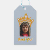 Frosted Blue Princess Crown Floral Photo Birthday ギフトタグ (正面)