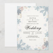 Frosted Blue Snowflakes Winter Wedding 招待状 (正面/裏面)