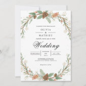 Frosted Evergreen Arch Romance Wedding 招待状 (正面)