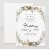 Frosted Evergreen Arch Romance Wedding 招待状 (正面/裏面)