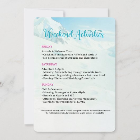 Frosted & Fabulous Après Ski Birthday Getaway 招待状 (裏面)