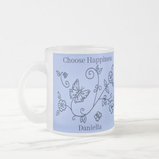 Frosted Glass Blue Butterfly Mug フロストグラスマグカップ